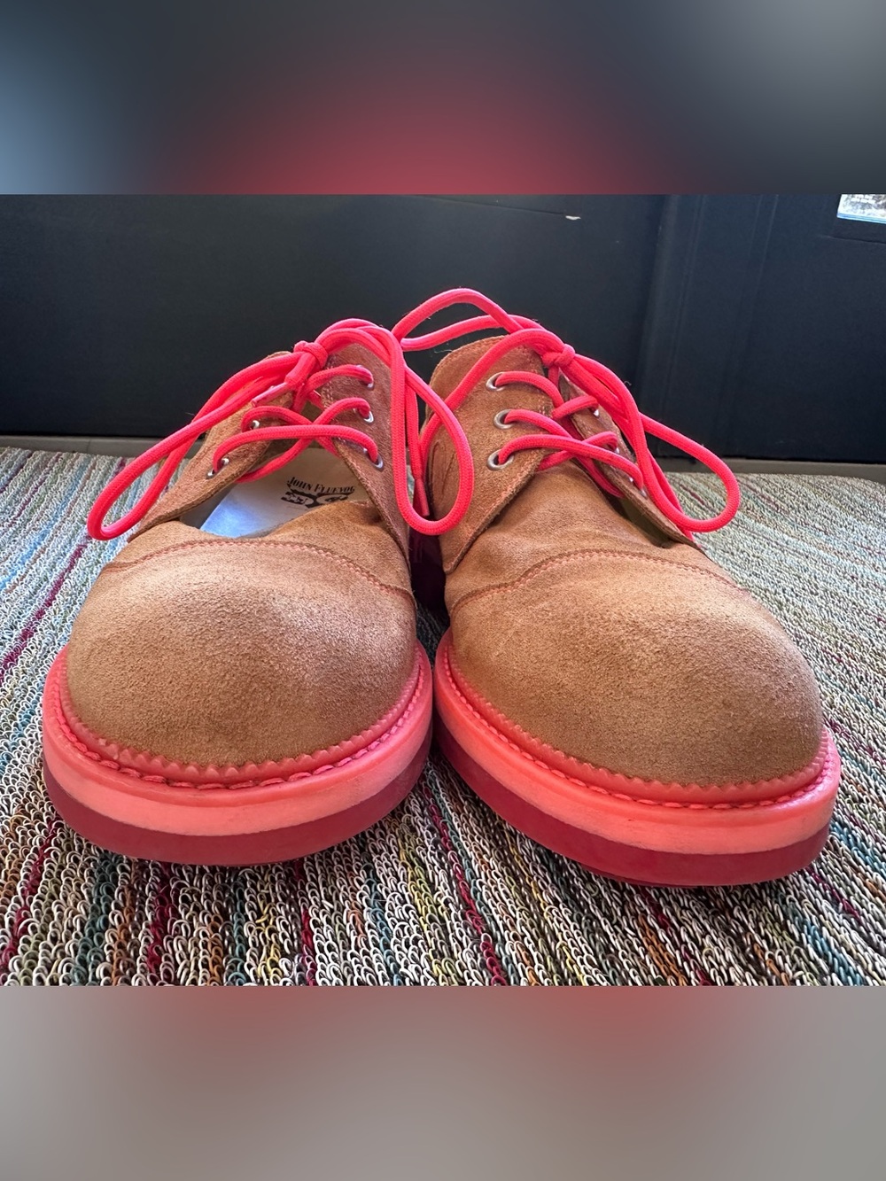 Fluevog 7th Heaven Derby Swirl suede lace-up derby shoe orange/pink -11.5 - Picture 6 of 16